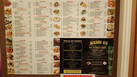 Menu at Golden Koi restaurant, Redruth.